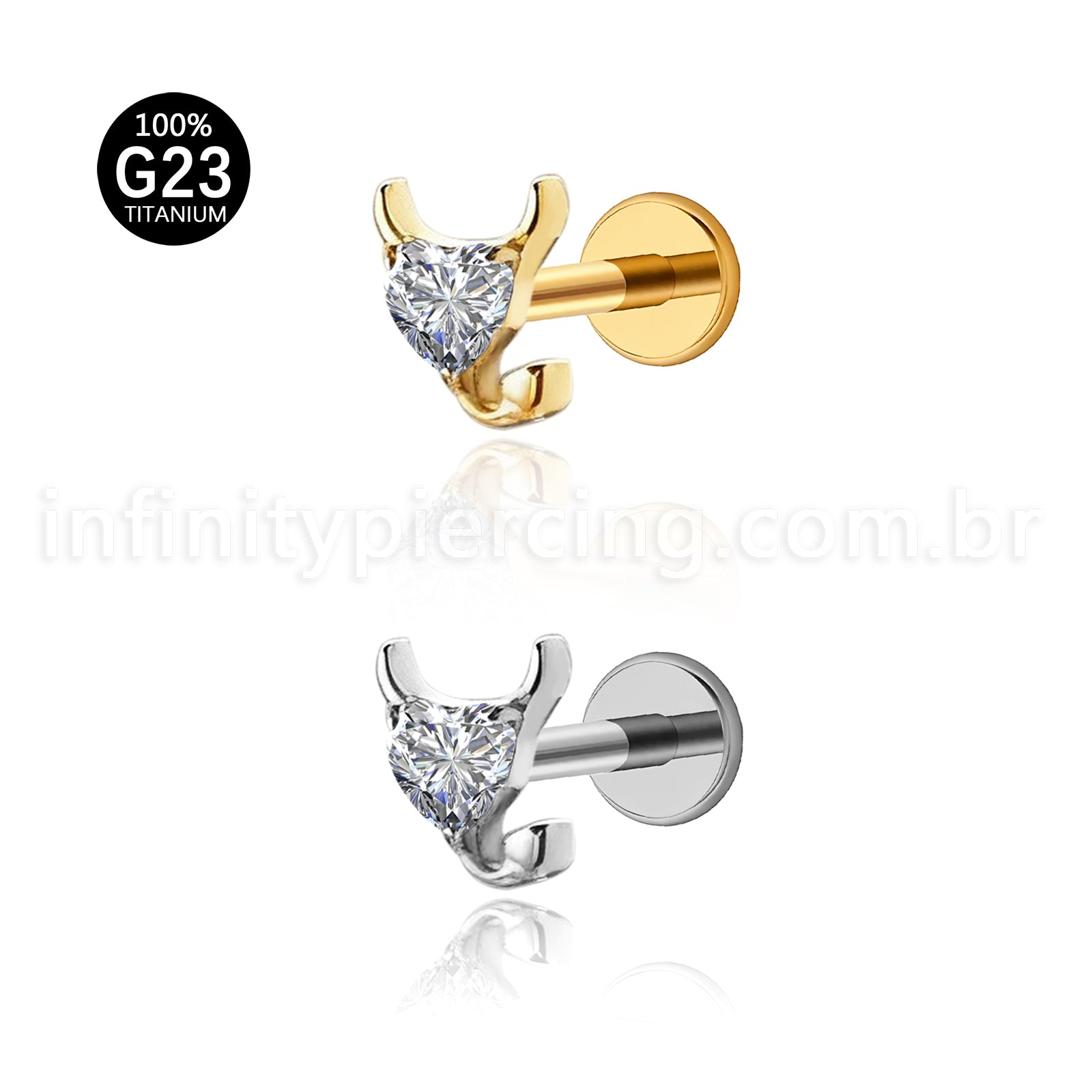 Piercing Labret Titânio Zircônia Coração Diabinho